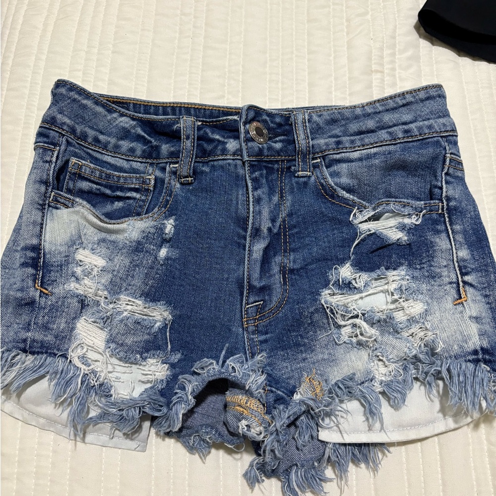 American Eagle Outfitters Blue Distressed Jean Shorts